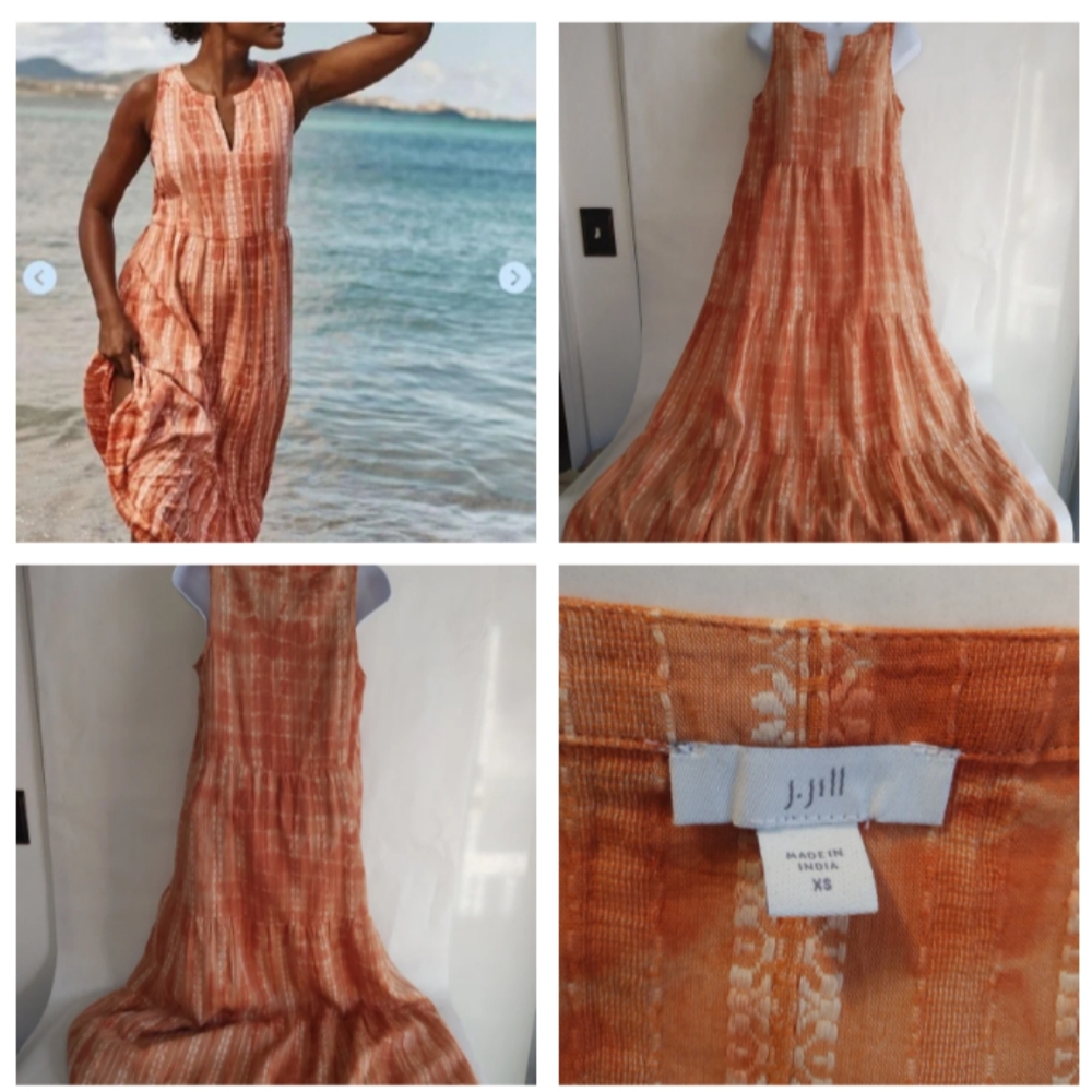 J.jill Orange Ibiza Tiered Tie-Dye Cotton Maxi Sun Dress, Size X-Small, 100% cot